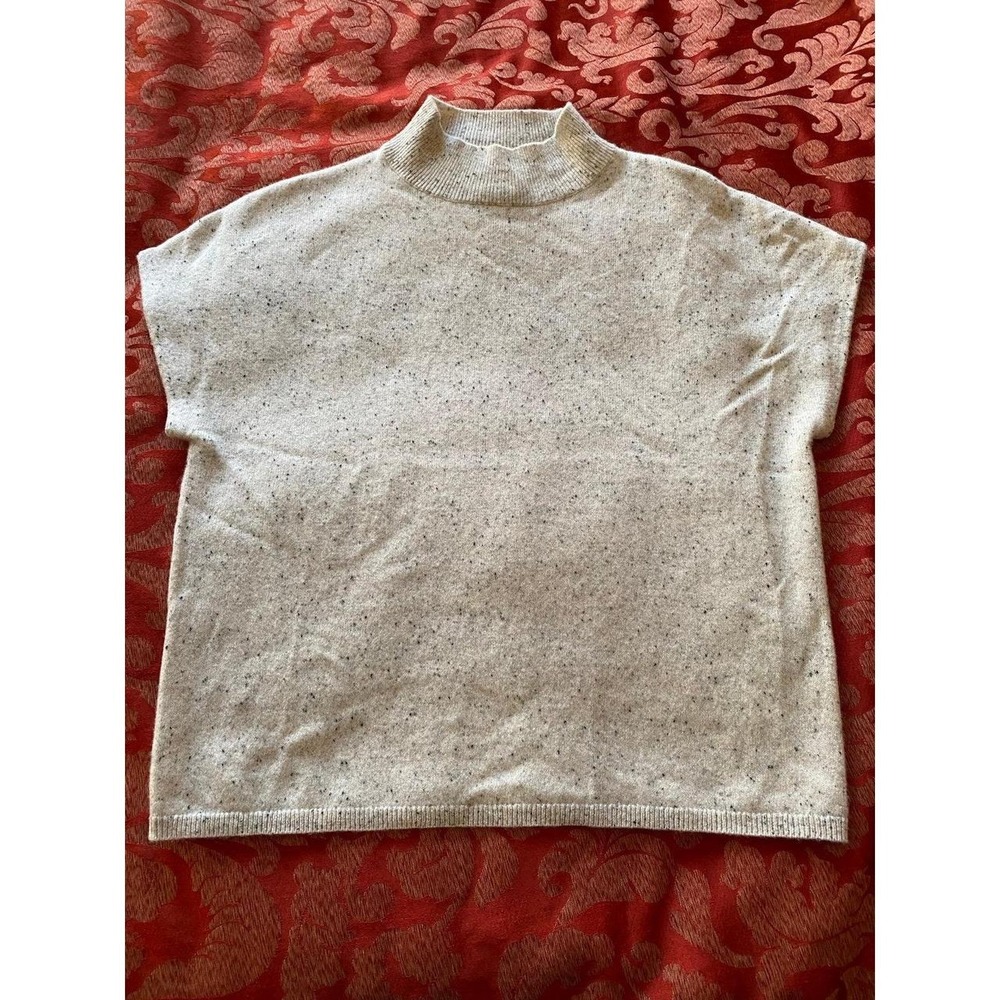Halston Cashmere Sweater Flecked Turtleneck Cap Sleeve s53b